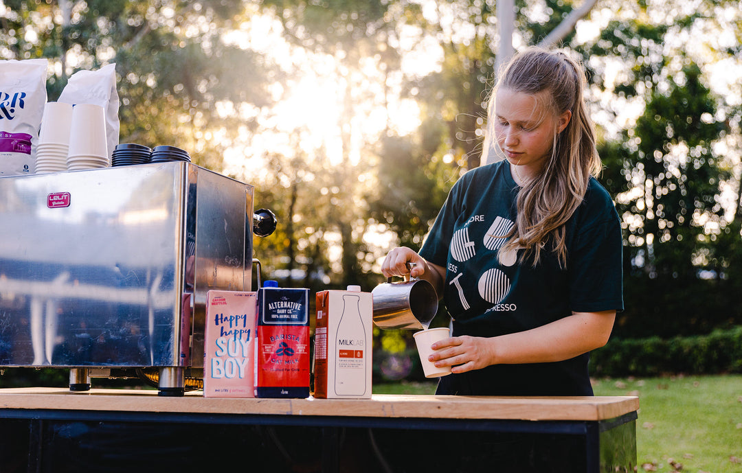 Portable Coffee cart For Your Next Event. Our portable coffee Machine and Cart Arrives Fully Staffed and serving Pablo and Rustys specialty Coffee